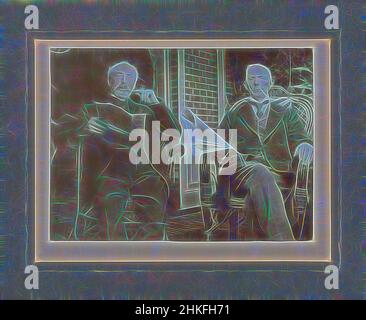 Inspired by Portrait of two smoking men with a newspaper in a garden, Aug-1908, height 77 mm × width 106 mm, Reimagined by Artotop. Classic art reinvented with a modern twist. Design of warm cheerful glowing of brightness and light ray radiance. Photography inspired by surrealism and futurism, embracing dynamic energy of modern technology, movement, speed and revolutionize culture Stock Photo
