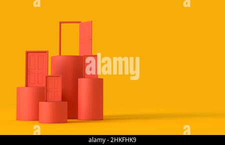 Business opportunity concept. Different doors on podiums. 3D Rendering Stock Photo