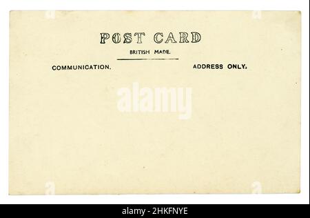 Original early 1900's WW1 era blank reverse of postcard. with space for a message and address, circa 1915, UK. Stock Photo