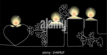 Romantic atmosphere candles with a flowers Stock Vector