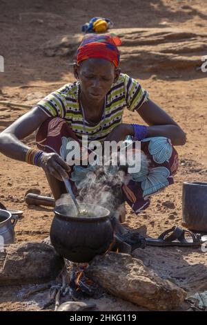 Benin, Natitingou province, peul tribal village of Moukokotamou Stock Photo