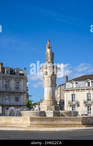 France, Dordogne, Perigueux, stage town on the Via Lemovicensis or Vezelay Way, one of the main ways to Santiago de Compostela, fountain of the Plumancy square built in 1889 Stock Photo