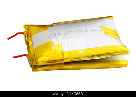 swollen double Li-ion battery pack isolated on white background Stock Photo