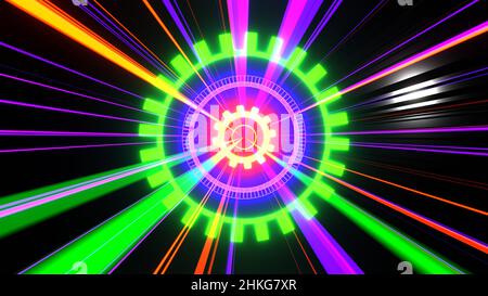 3D Render. Abstract neon lines move in space. Seamless VJ loop for music videos, night clubs, audiovisual show and performance, LED screens and projec Stock Photo