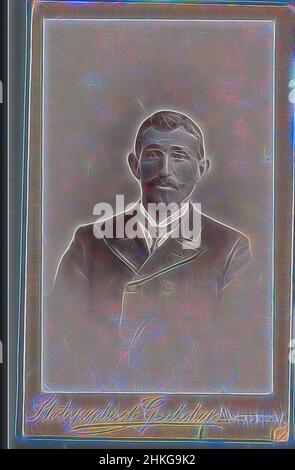 Inspired by Portrait of an unknown man, Photographisch Gezelschap, Amsterdam, 1891 - 1910, height 104 mm × width 63 mm, Reimagined by Artotop. Classic art reinvented with a modern twist. Design of warm cheerful glowing of brightness and light ray radiance. Photography inspired by surrealism and futurism, embracing dynamic energy of modern technology, movement, speed and revolutionize culture Stock Photo