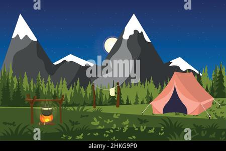 Sports,Camping, outdoor recreation, outdoor adventure,vacation.Night in nature Stock Vector