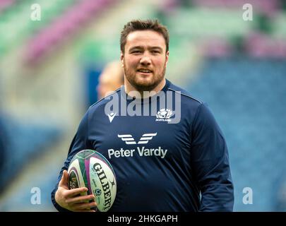 February 4th 2022. Guinness Six Nations rugby: ScotlandÕs Zander Fagerson during the Scotland Rugby Team run, BT Murrayfield,  Edinburgh.     Credit: Ian Rutherford Alamy Live News Stock Photo