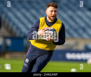 February 4th 2022. Guinness Six Nations rugby: ScotlandÕs Ali Price during the Scotland Rugby Team run, BT Murrayfield,  Edinburgh.    Credit: Ian Rutherford Alamy Live News Stock Photo