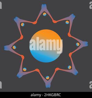 Helping hands cute vector logo, blue and orange gradient illustration icon Stock Vector