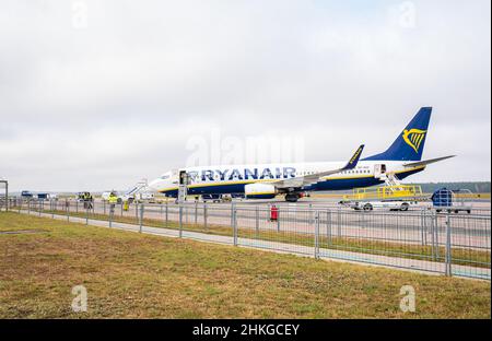Ryanair Boeing 737 aircraft at Modlin airport. Warsaw, Poland - October 23, 2021 Stock Photo