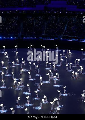 Beijing, China. 04th Feb, 2022. BEIJING, CHINA - FEBRUARY 4: Performers are seen during the opening ceremony of the Beijing 2022 Olympic Games at the National Stadium on February 4, 2022 in Beijing, China (Photo by Iris van den Broek/Orange Pictures) Credit: Orange Pics BV/Alamy Live News Stock Photo