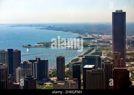 View of downtown Chicago, and Lake Michigan,  Looking South from the John Hancock Center, Chicago, Illinois' Stock Photo