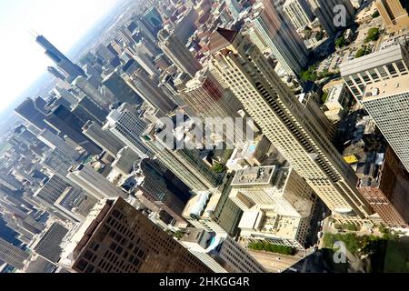 Aerial View of downtown Chicago, from the observation deck of the John Hancock Center Stock Photo