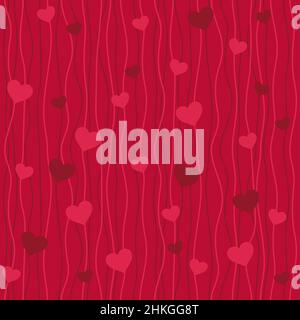 Valentine background - red hearts on burgundy background, seamless pattern Stock Vector
