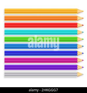 Set of realistic multicolor pencils. Vector illustration. Colored pencils isolated. Stock Vector