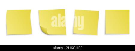 Set of yellow square paper stickers. Vector illustration. Paper stickers with shadow isolated Stock Vector
