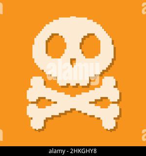 Pixel art design of Skull and Crossbone. Vector illustration. Symbol of Skull with Crossbone isolated Stock Vector