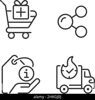 Buying products on internet pixel perfect linear icons set Stock Vector