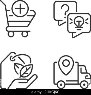 Online shopping services pixel perfect linear icons set Stock Vector