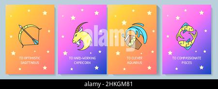 Astrological chart greeting card with color icon element set Stock Vector