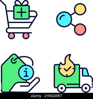 Buying products on internet pixel perfect RGB color icons set Stock Vector