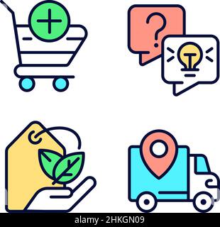 Online shopping services pixel perfect RGB color icons set Stock Vector