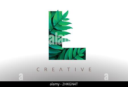Botanical Green Eco Leaf Letter L Logo Design Icon made from Green Leafs. Creative Trendy l Leafs Vector Illustration. Stock Vector