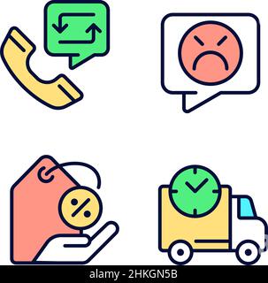 Customer help pixel perfect RGB color icons set Stock Vector