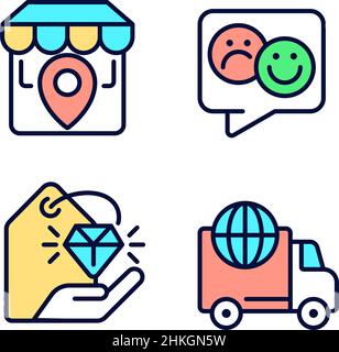 Shopping pixel perfect RGB color icons set Stock Vector
