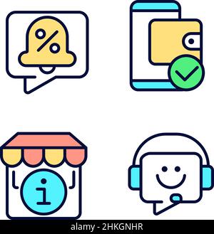 Shop website interface pixel perfect RGB color icons set Stock Vector