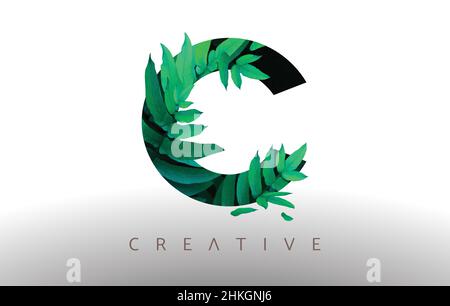 Botanical Green Eco Leaf Letter C Logo Design Icon made from Green Leafs. Creative Trendy c Leafs Vector Illustration. Stock Vector
