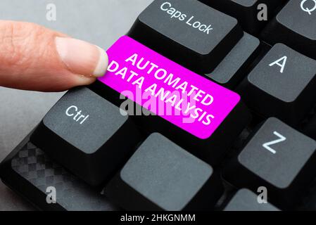 Text sign showing Automated Data Analysis. Business approach Artificial intelligence and deep learning technology Typing Character Background Story Stock Photo