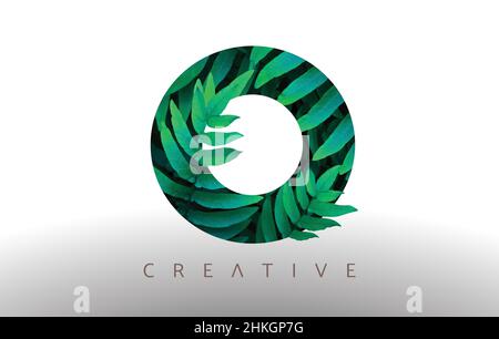 Botanical Green Eco Leaf Letter O Logo Design Icon made from Green Leafs. Creative Trendy o Leafs Vector Illustration. Stock Vector