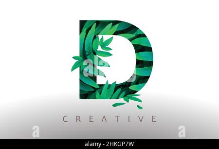 Botanical Green Eco Leaf Letter D Logo Design Icon made from Green Leafs. Creative Trendy d Leafs Vector Illustration. Stock Vector