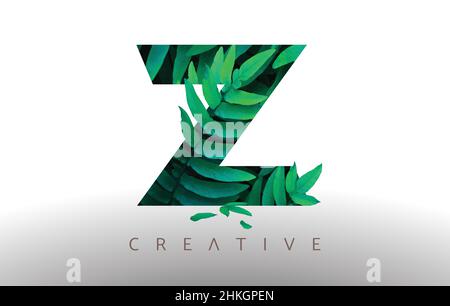 Botanical Green Eco Leaf Letter Z Logo Design Icon made from Green Leafs. Creative Trendy Z Leafs Vector Illustration. Stock Vector