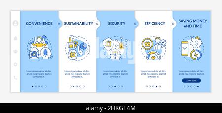 Smart technologies benefits blue and white onboarding template Stock Vector