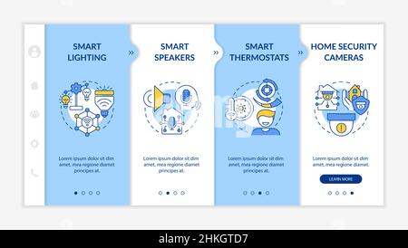 Smart home gadgets blue and white onboarding template Stock Vector
