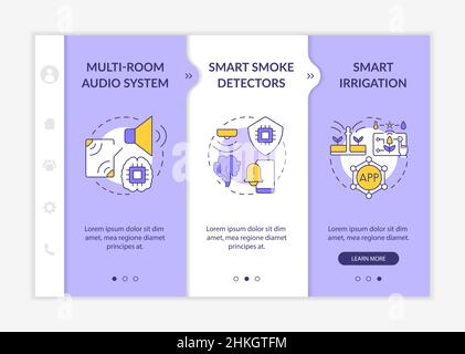 Home automation products purple and white onboarding template Stock Vector
