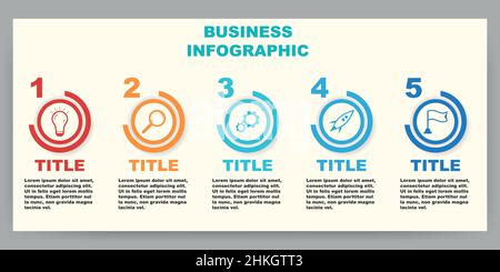 Five stages of business development in editable vector infographic template. Startup progress flowchart Stock Vector