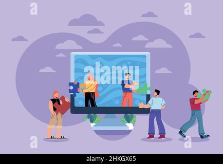 teamworkers with puzzle in desktop Stock Vector