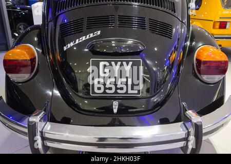 Closeup of the rear of a black Volkswagen Beetle 1303 Stock Photo