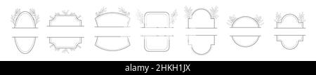 Line geometric frame with olive branch vector set in minimalistic style. Bohemian, abstract, linear frames. Minimal, outline borders of pictures for s Stock Vector