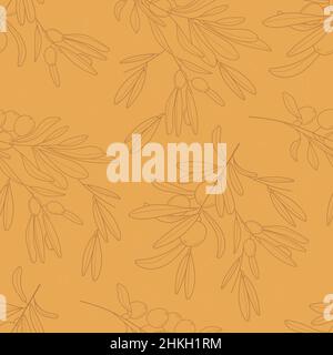 Olive branch wallpaper vector. Boho, abstract seamless pattern. Floral, line, botanical fabric illustration in beige color. Stock Vector
