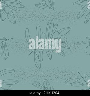 Olive branch wallpaper vector. Boho, abstract seamless pattern. Floral, line, botanical fabric illustration in greencolor. Stock Vector