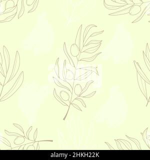 Olive branch wallpaper vector. Boho, abstract seamless pattern. Floral, line, botanical fabric illustration in beige color. Stock Vector