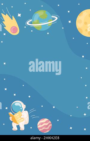Other space poster of deep space with planets and stars, comets and astronaut in a flat style. Stock Vector