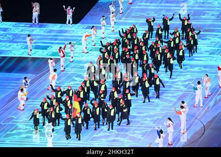 Beijing, China. 04th Feb, 2022. Opening ceremony, entry of the German team with flag bearer Claudia PECHSTEIN and Francesco FRIEDRICH. Opening, FEBRUARY 4, 2022 : Beijing 2022 Olympic Winter Games Opening Ceremony at National Stadium in Beijing, China. 24th Olympic Winter Games Beijing 2022 in Beijing from 04.02.-20.02.2022. NO SALES OUTSIDE GERMANY ! Photo: Yohei Osada/AFLO via Sven Simon Photo Agency GmbH & Co. Press Photo KG # Princess-Luise-Str. 41 # 45479 M uelheim/R uhr # Tel. 0208/9413250 # Fax. 0208/9413260 # Account 244 293 433 # GLSB arrival # Account 4030 025 100 # BLZ 430 609 67 #  Stock Photo