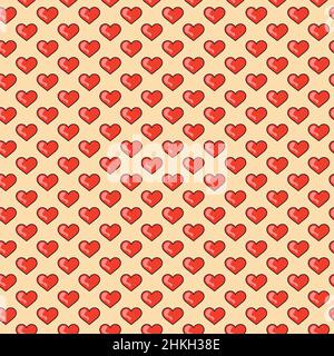 Red hearts on the yellow background in cartoon style of 70s . Abstract seamless pattern. illustration. Stock Vector