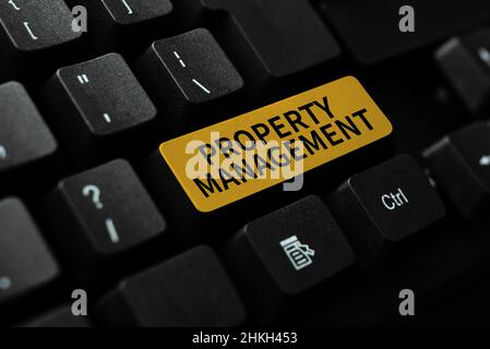 Writing displaying text Property Management. Concept meaning the control, maintenance, and oversight of real estate Transcribing Online Voice Stock Photo
