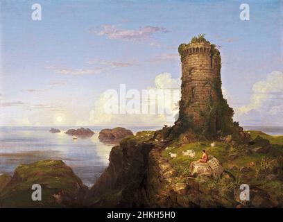 Italian Coast Scene with Ruined Tower by Thomas Cole (1801-1848), oil on canvas, 1838 Stock Photo